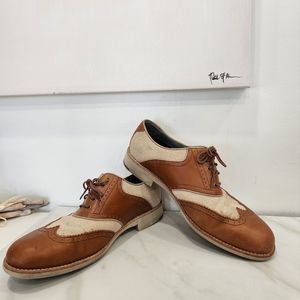 [ JOHNSTON & MURPHY] men's size 12, two tone saddle shoes in brown/ cream